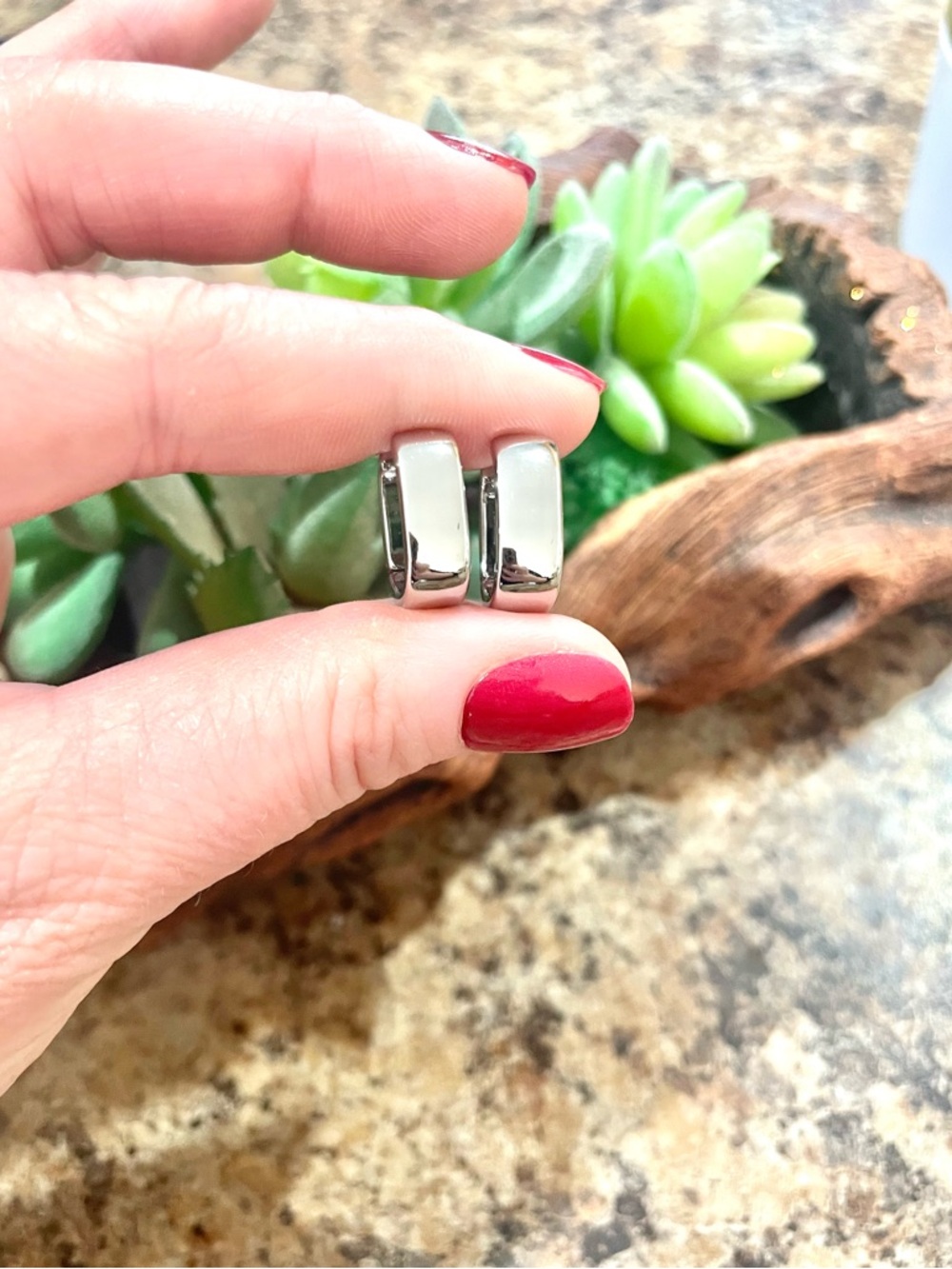925 Sterling Silver Chunky Small Hoop Earrings - Picture 7 of 10